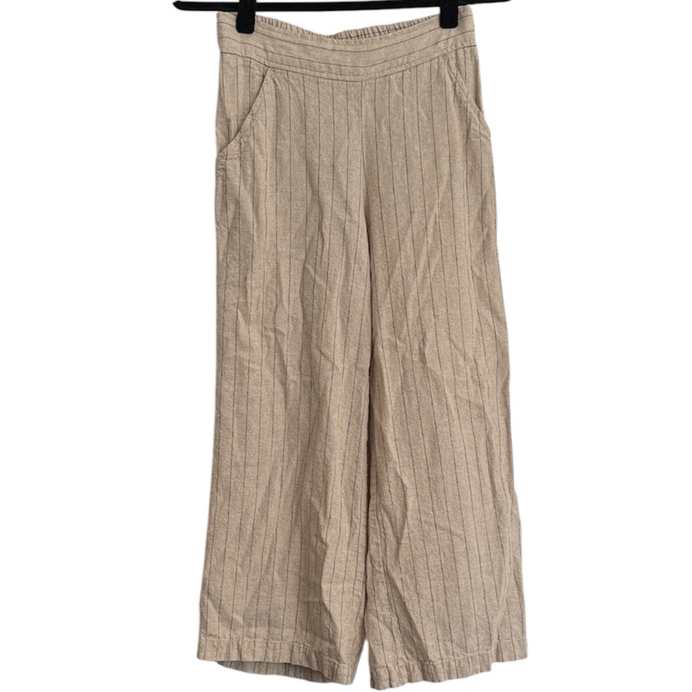 Max Studio Cropped Linen Blend Striped Wide Leg Pants